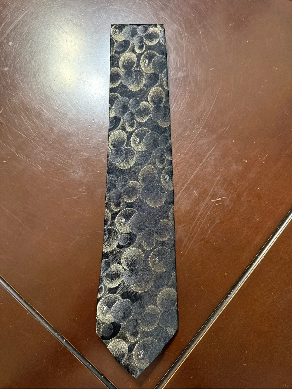 Classic Black Tie with Gold Circular Jacquard Pattern